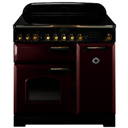 Rangemaster Classic Deluxe 90 Electric Range Cooker, Cranberry/Brass Trim